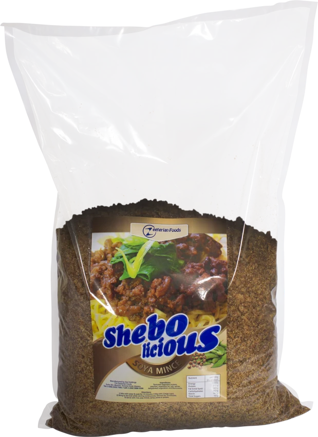 Shebolicious 2kg soya mince packaging
